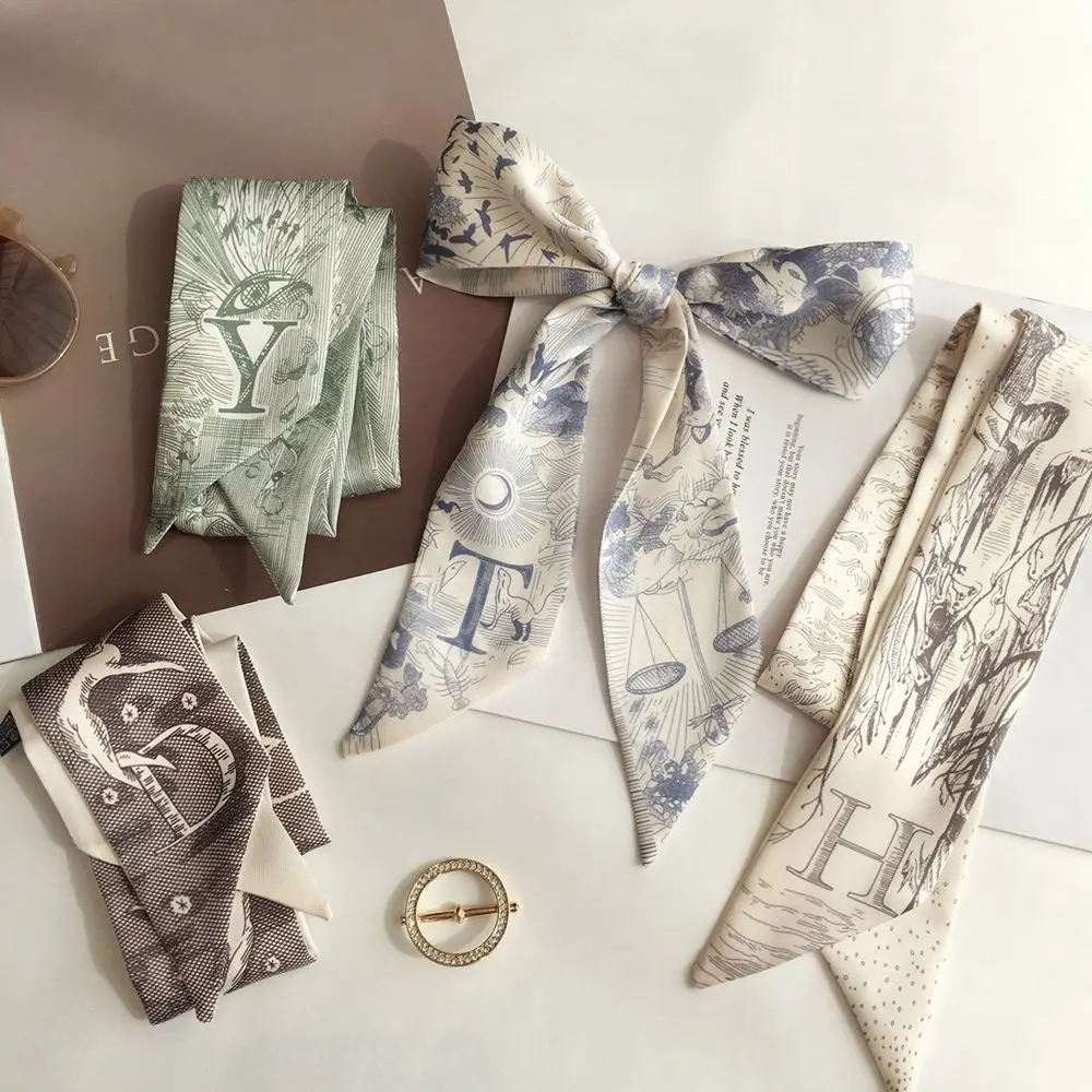 Head Rope Braided Hair 26 Letters Scarf Satin Korean Style Headband Printing Hair Scarf Silk Scarf Headband Female Headwear