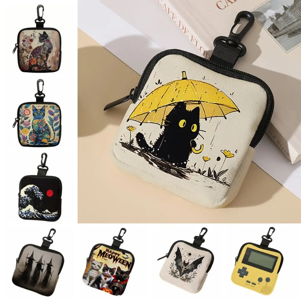 New Mini Coin Purse Cat Print Lightweight Earphone Bag Portable Waterproof Zipper Storage Bag Friends Gift