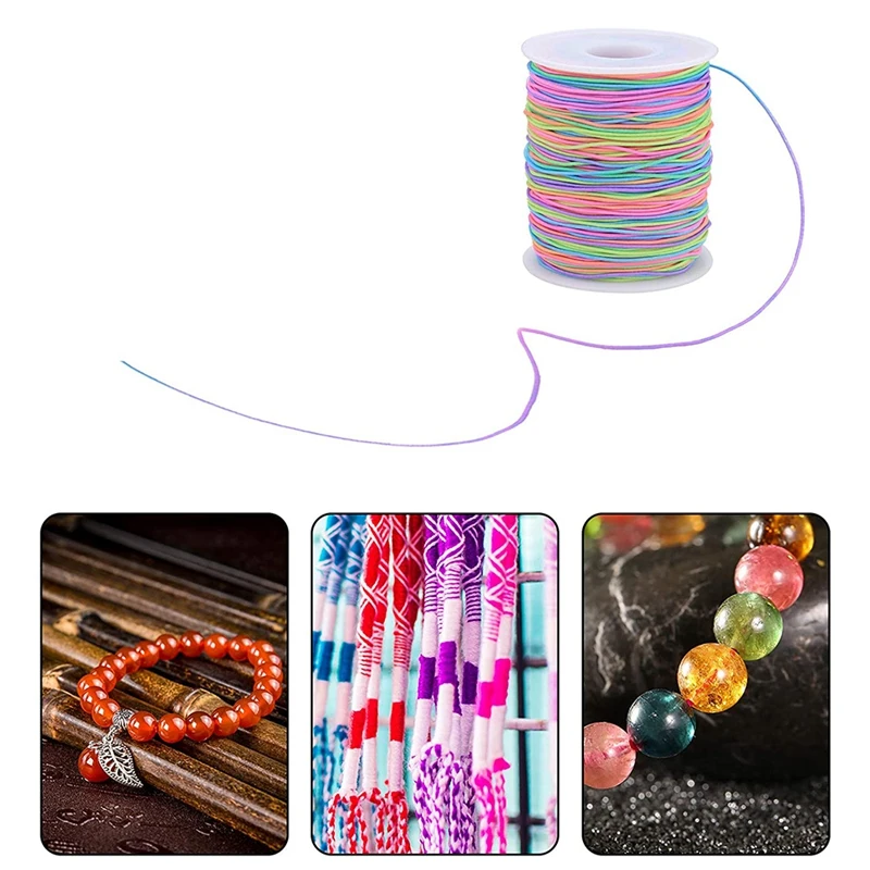 HOT-Elastic Cord, Beading Cords Threads, Rainbow Color Stretch String Cord, Fabric Crafting String For Bracelet,Craft Making