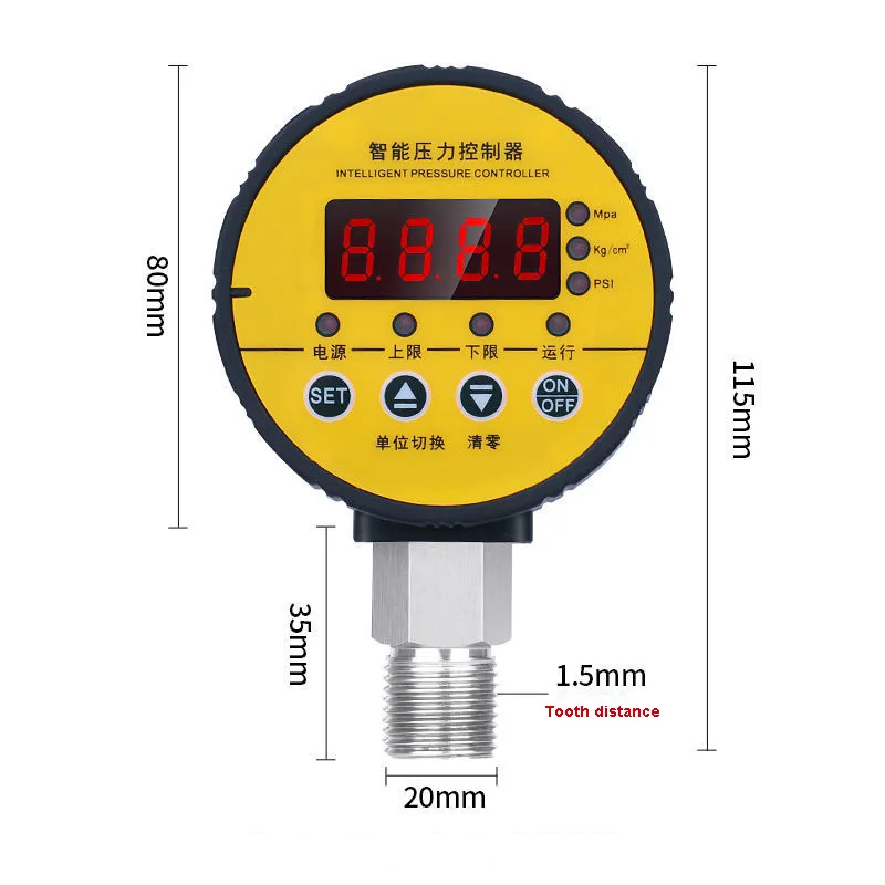 65mm Dial Diameter,4 Digital LCD Display, 0-60Mpa G1/4,Battery-powered Metal Case Intelligent Digital Pressure Gauge