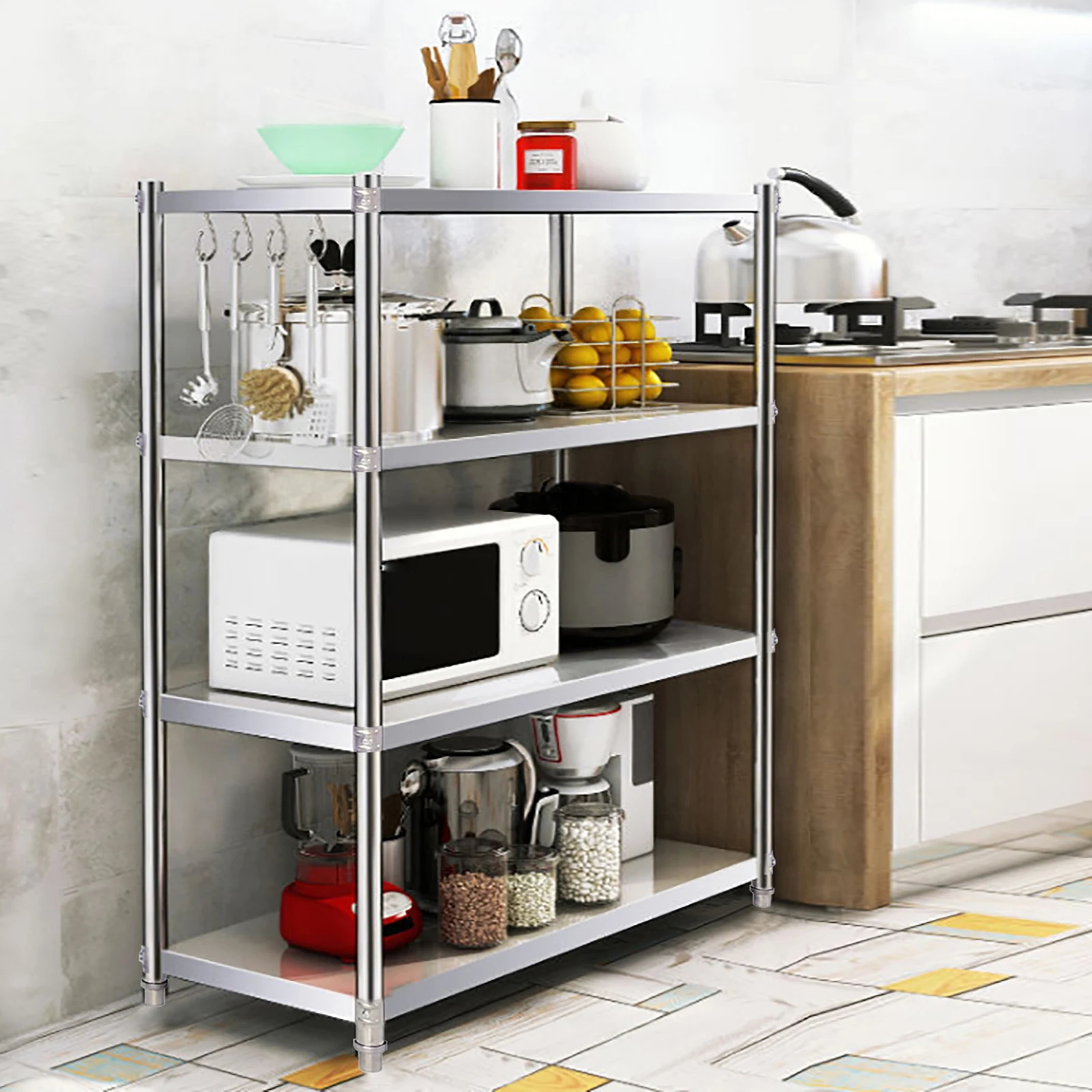 3/4 Thickened Stainless Steel Multi Sstory Kitchen Storage Rack Household Sorting Microwave Storage Shelf Heavy Duty