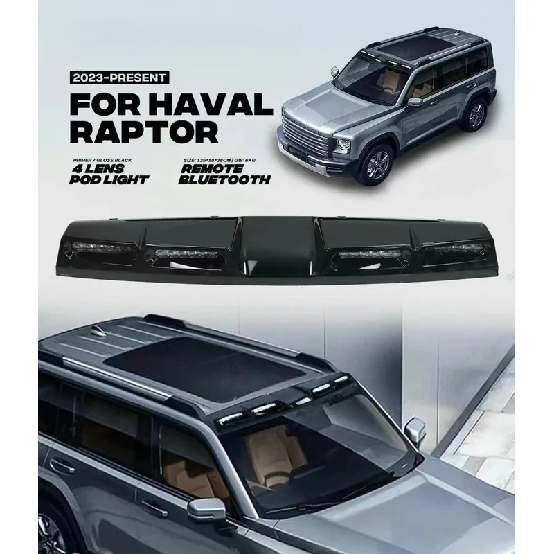 

For Great Wall Haval Raptors High Gloss Black Roof Spoiler Light LED Spotlight Body Modification Accessories 2023 2024 2025