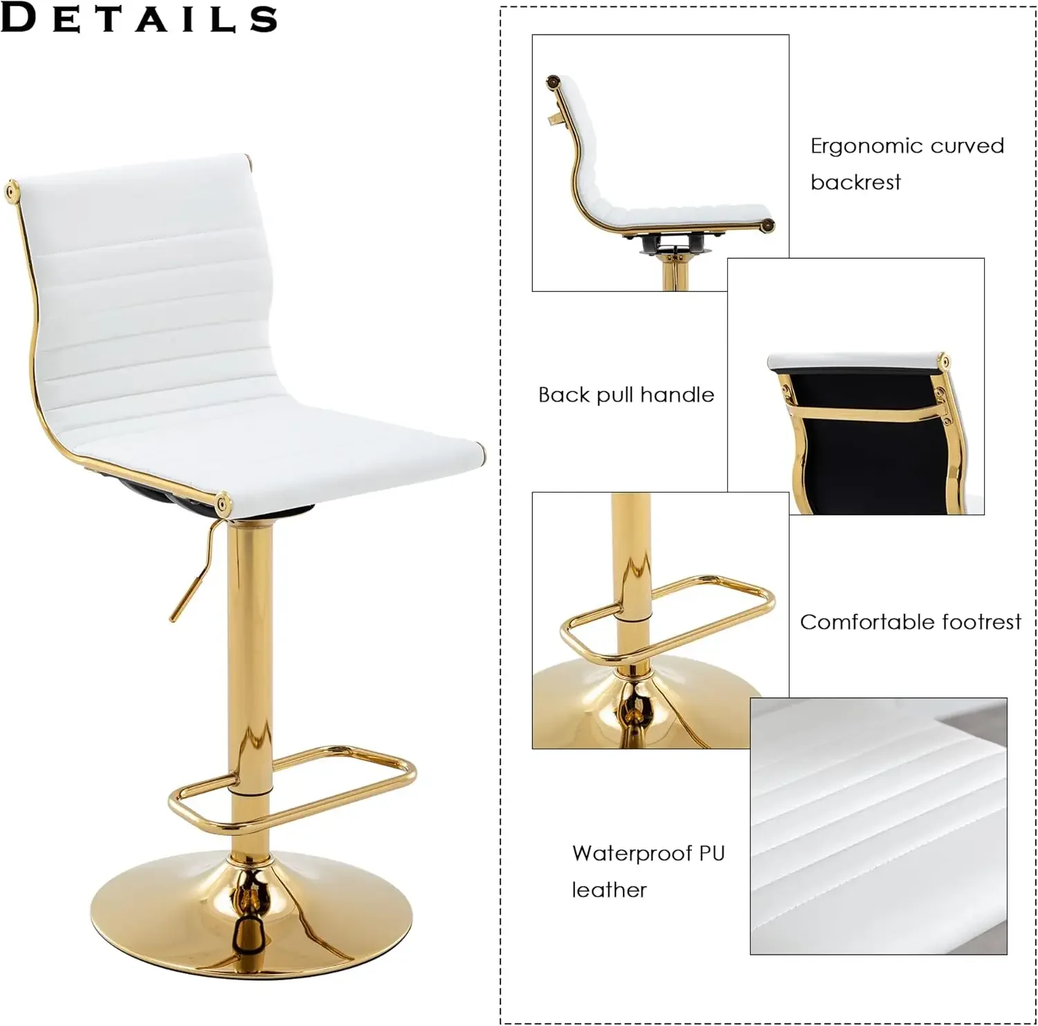 Modern Adjustable Swivel Bar Stool with PU Leather, Counter Height, Footrest, and Back Handle