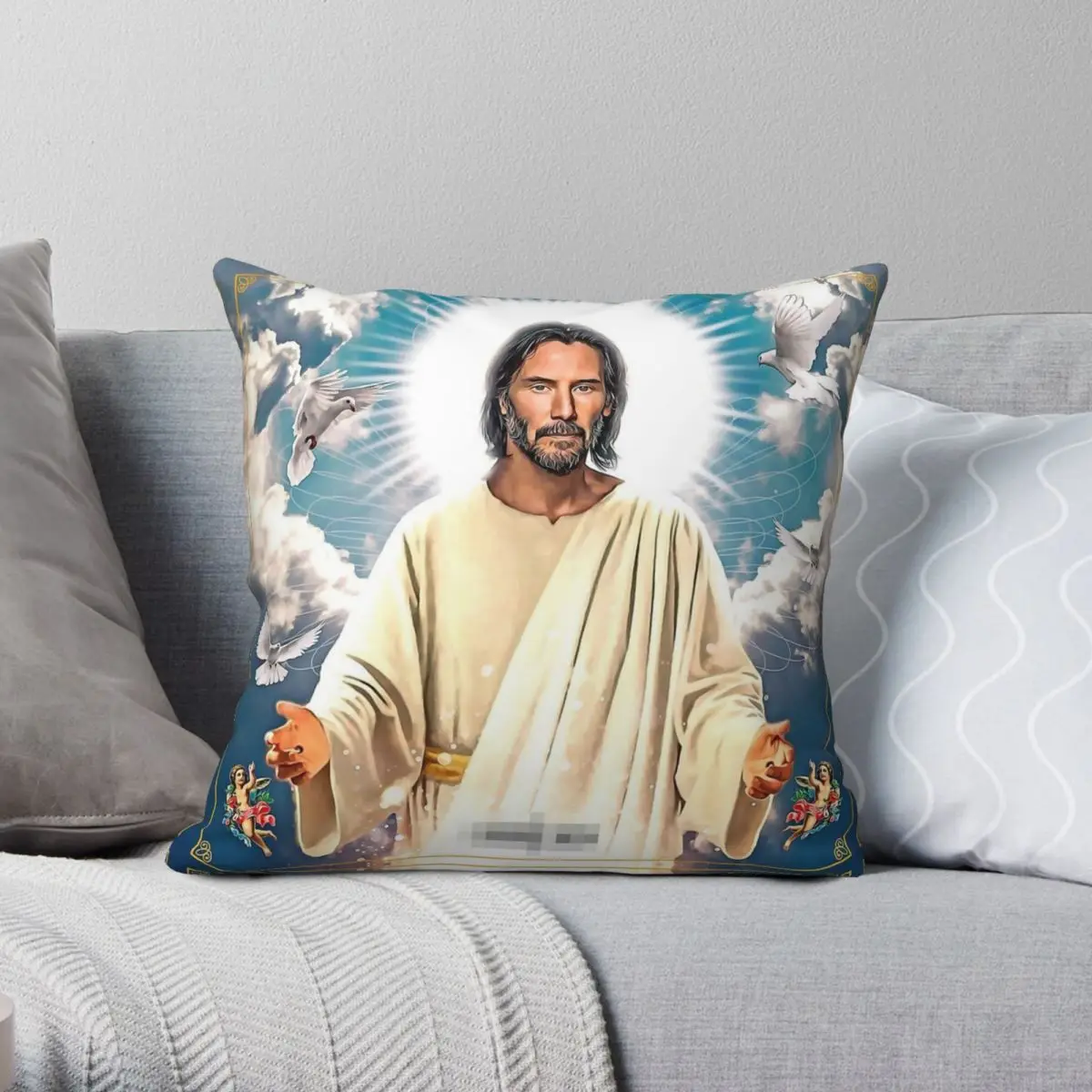 Keanu Reeves Jesus Square Pillowcase Polyester Linen Velvet Printed Zip Decorative Throw Pillow Case Sofa Cushion Cover