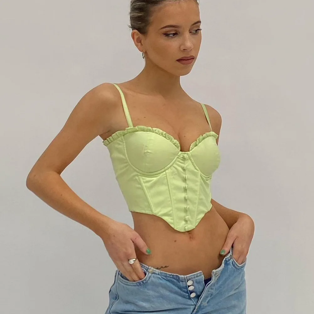 Summer New Print Halter Fishbone Shapewear Ruffle Short Vest Fashion Belly Button Top Women's Knitted Ultra-thin Tube Top