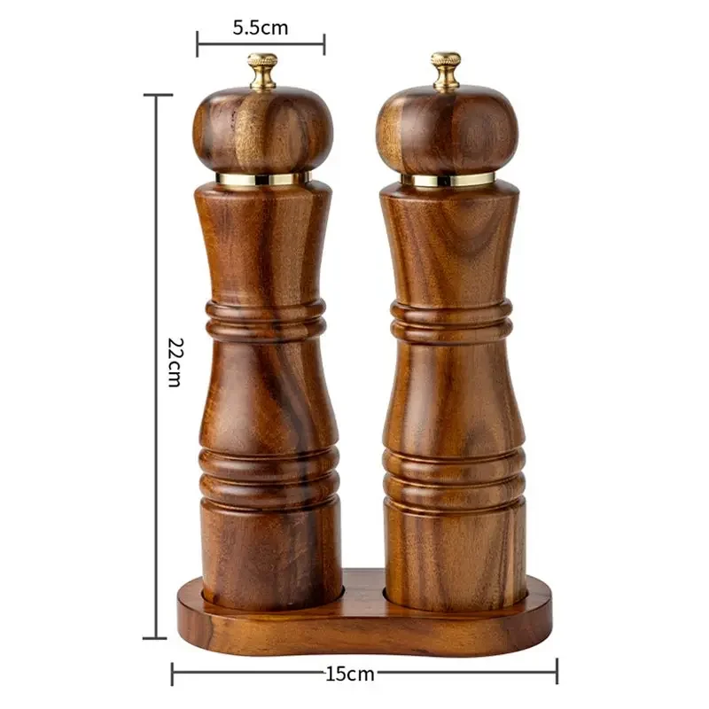 Small Leaved Acacia Pepper Grinder Set,Rose Salt Sea Salt Grinding Bottle Solid Wood Manual Pepper Grinding Seasoning Bottle Set