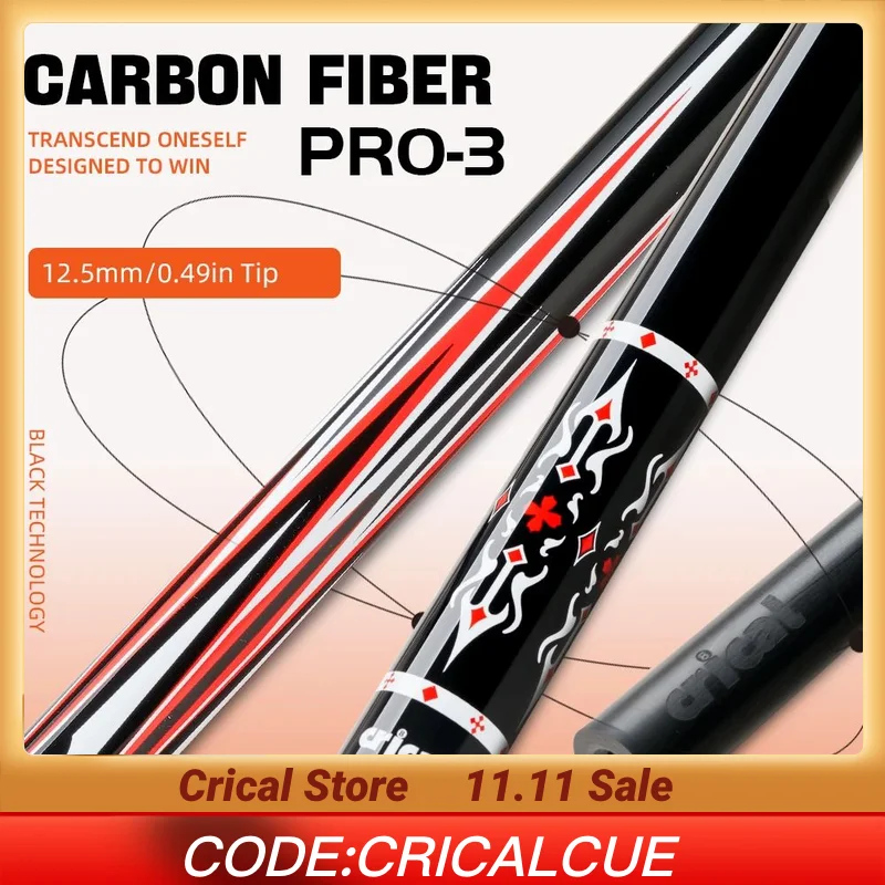

CRICAL Pool Cue with Carbon Fiber Pool Cue Stick 12.5mm Tip 3 * 8/8 Joint Pin Low Deflection for Professional Billiard Cue