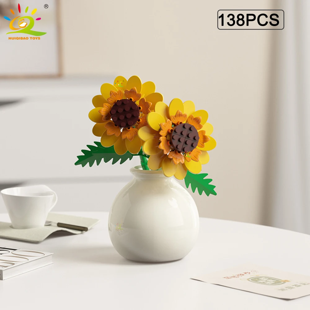 HUIQIBAO MOC Bloem met Vaas Model Bouwsteen DIY Eeuwige Boeket Thuis Bureau Bureau Plant Decor Baksteen Meisje Gift Kinderen Speelgoed