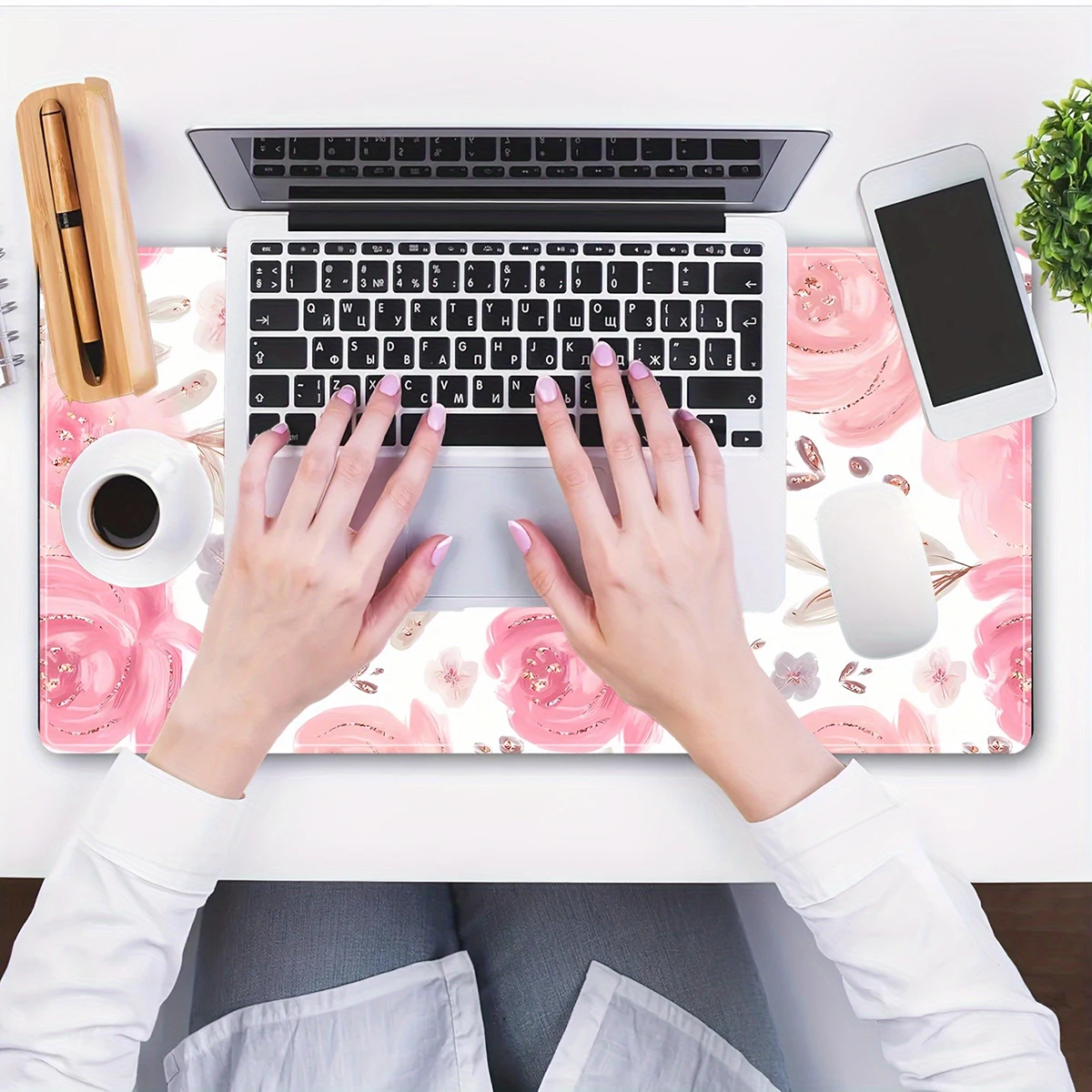 1pc Rosa Blume Ästhetische Floral Maus Pad Multi-Größe Nicht-Slip Genäht Rand Computer Tastatur Schreibtisch Matte für Büro Und Geschenk