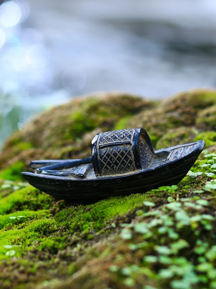 Small Fishing Boat Garden Micro Landscape Bonsai Landscaping Decorations Tea Table Desk Pen Holder Small Ornaments