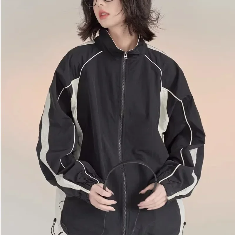 Vintage Y2k Windbreaker Jacket Women Oversize Korean Fashion Harajuku Streetwear Track Jackets Outdoor Spring Autumn