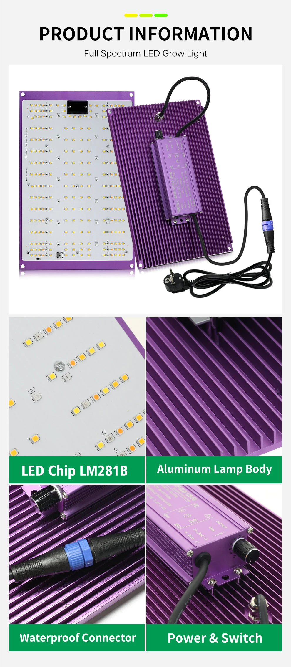 120W Vollspektrum LED-Wachstumslampe Lm281B 3000K 6000K 730Nm 395Nm Hochleistungs-LED-Chip für Gewächshäuser Dimmbar – Detail 6