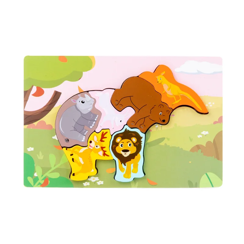 Wooden early education cognitive children's puzzle toys block making creative animal shape matching 3D three-dimensional puzzle