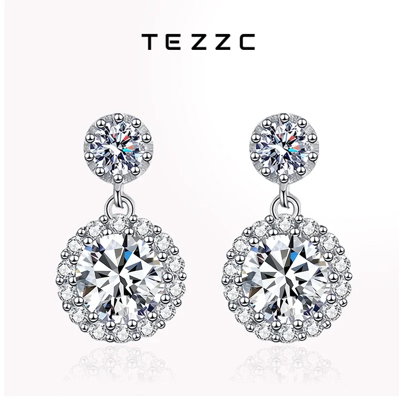 

Tezzc 1ct 6.5mm Moissanite Drop Earrings 925 Silver Women Luxury Bridal Wedding Engagement Bridal Party Earing Fine Jewelry Gift