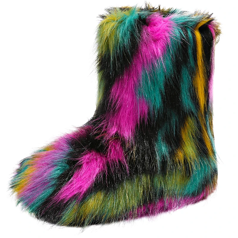 Mix Color Snow Boots for Women Soft Faux Fur Warm Snow Boots Woman Winter Plus Size 44 Non Slip Plush Booties Ladies