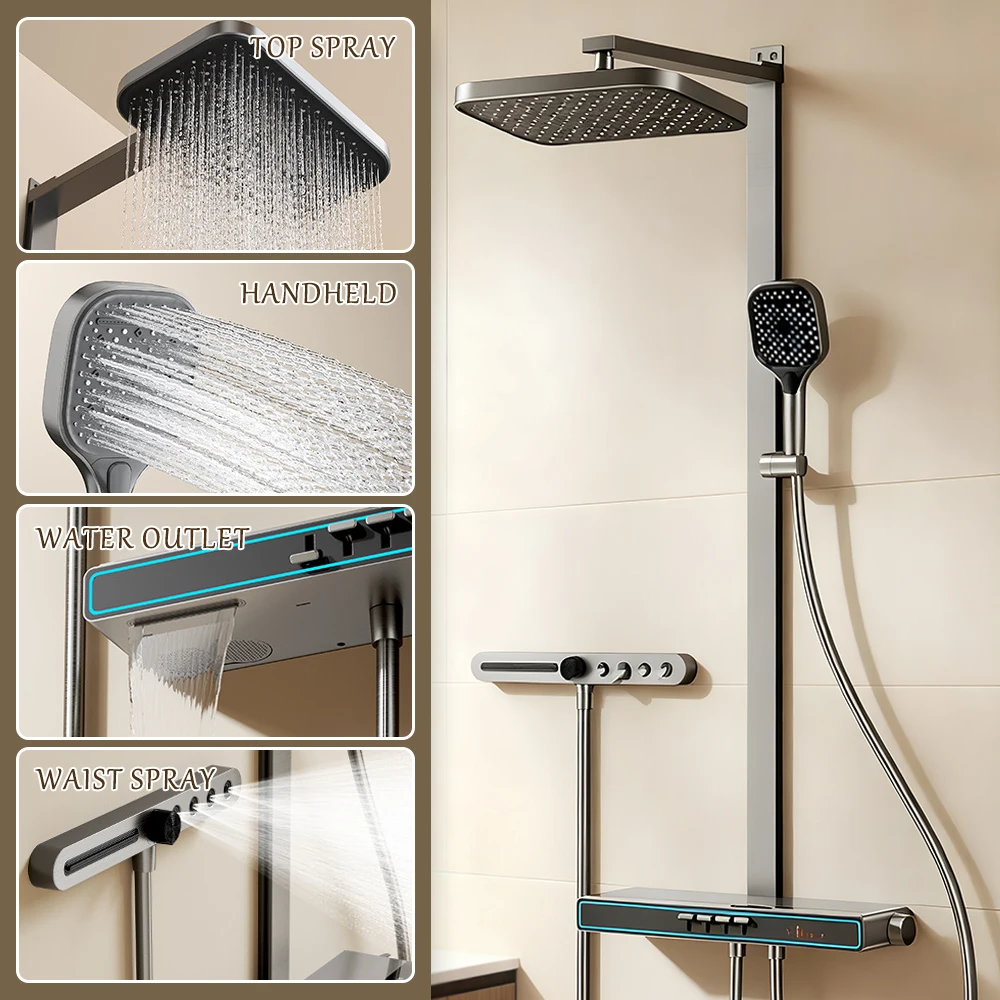 

Smart Bluetooth Music Shower Head Set Multifunctional Shower System Home Use Thermostatic HD LED Digital Display Shower Head