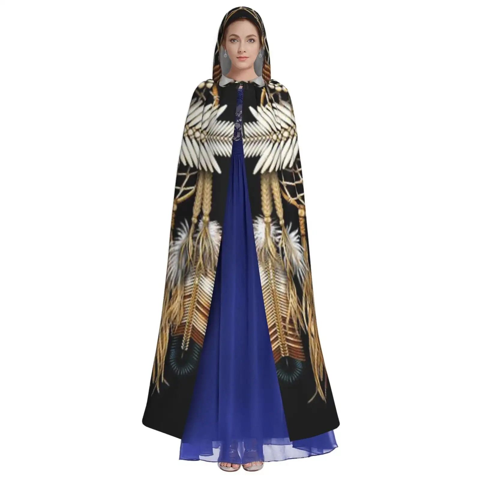 Unisex Hooded Cloak Adult Lightweight Overcoat Native Mandala Owl American Cloak For Halloween Cosplay Costumes