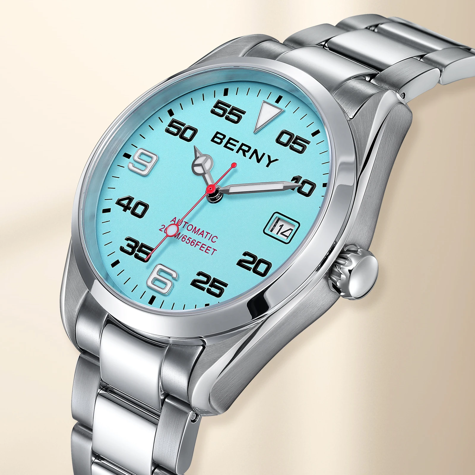 BERNY Men Automatic Mechanical Watch BERNY NH35 20ATM Waterproof Auto Date Stainless Steel Wristwatch Male Fashion Watch For Men