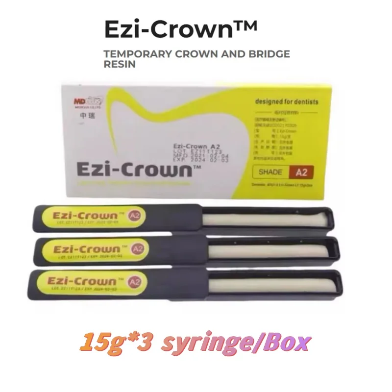 3Pcs*15g/Box Dental Ezi CrownTemporary Crown &Bridge Resin Material Light Cure Temp Inlay Relining Dental Casting Wax