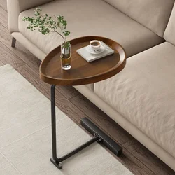 Walnut Colored Coffee Tables-Sofa Side Cabinet Nordic Light Luxury Mobile Retro Lounge Bedside Desk for Living Room