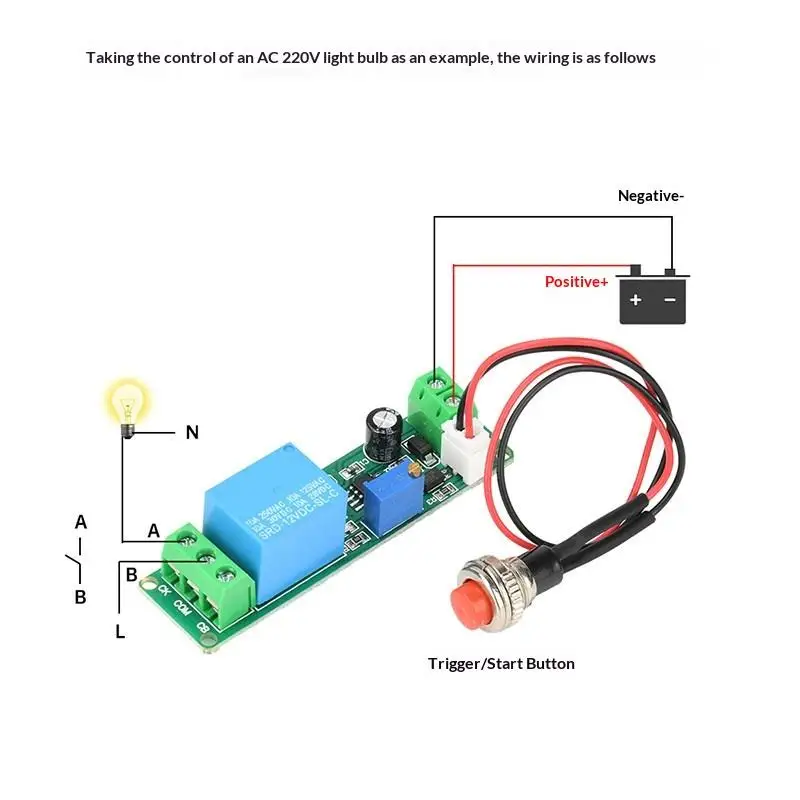 DC5-12V Adjustable Timer Delay Turn OFF Module External Push Button Trigger Timing Relay Time Switch 1-10Sec Delay Off Switch