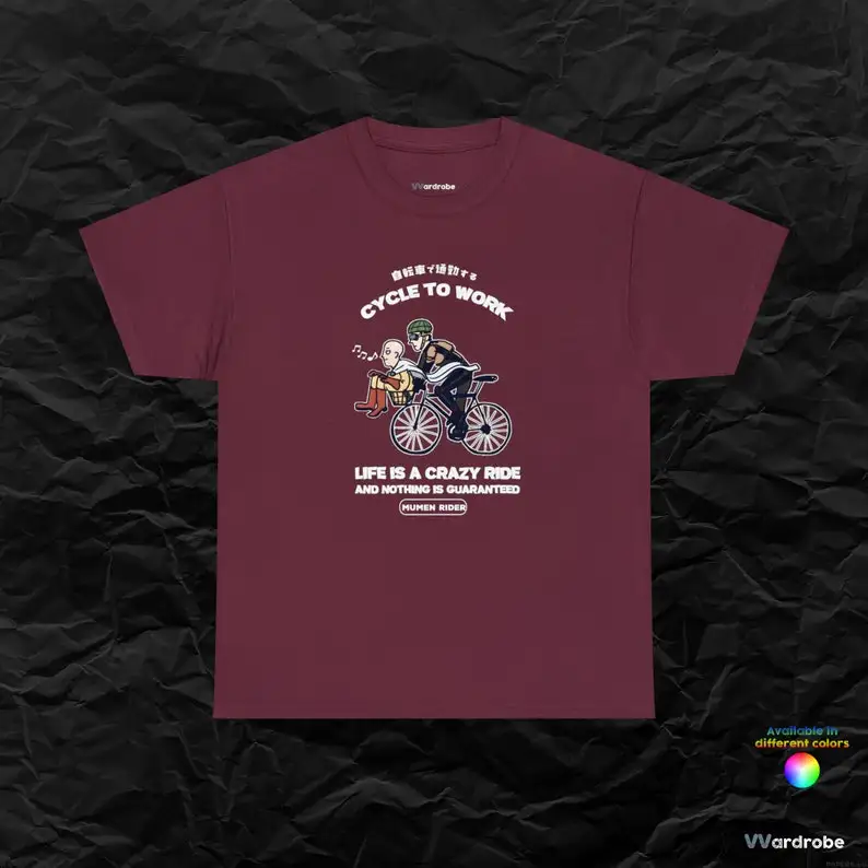 Punch Man inspired Sayytama Bald Hero and Mummen Rider ''Cycle to Work'' saga heavy cotton t-shirt