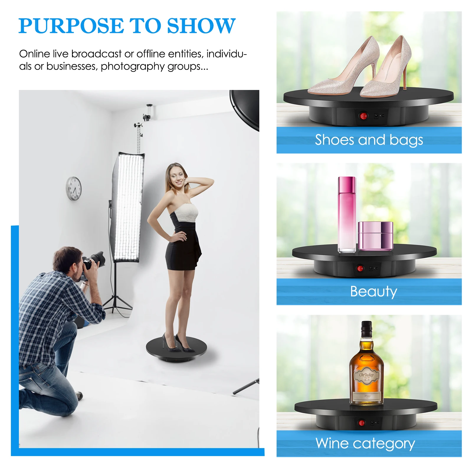Imagem -02 - Rotativo Display Stand para Fotografia Backdrop 360 ° Panorâmica Tabela Display Automático Turntable para Shooting Booth 42cm 100kg