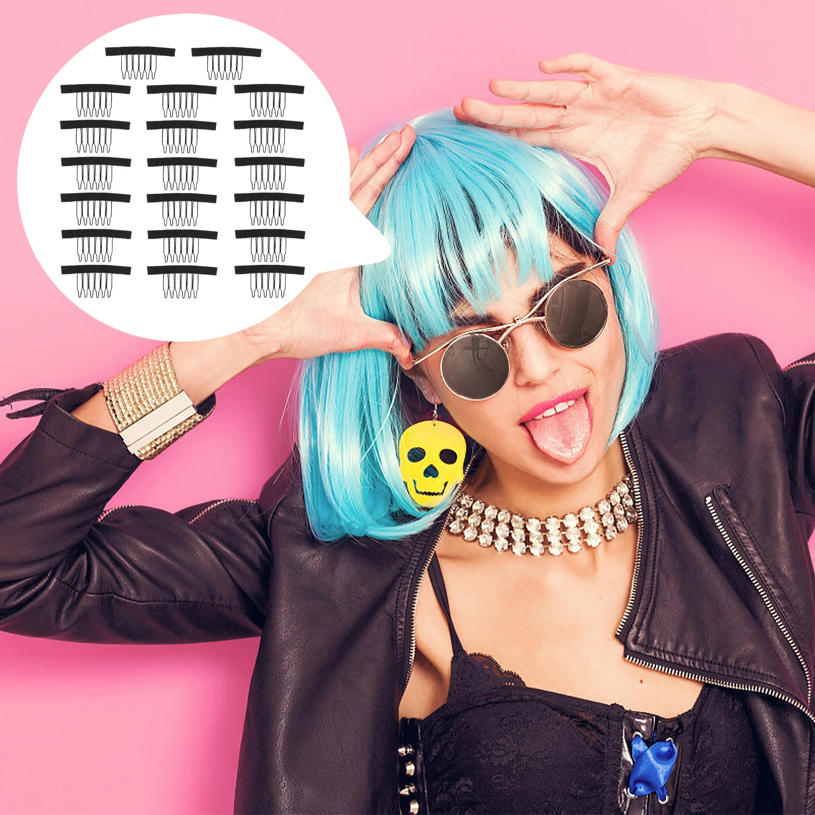 

20Pcs Clip Accessory Fake Hair Piece Net Comb Set for Hair Extension Fixing and Styling Plastic Clips with Fabric