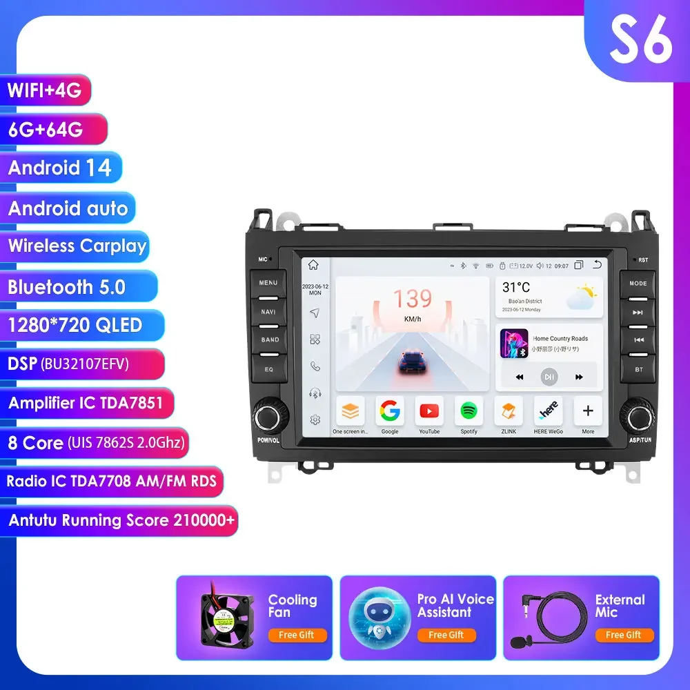 Hizpo GPS Stereo Android autoradio voor Mercedes Benz W169 W245 B200 W906 Sprinter W639 Vito CarPlay Auto Intelligent Systems 4G