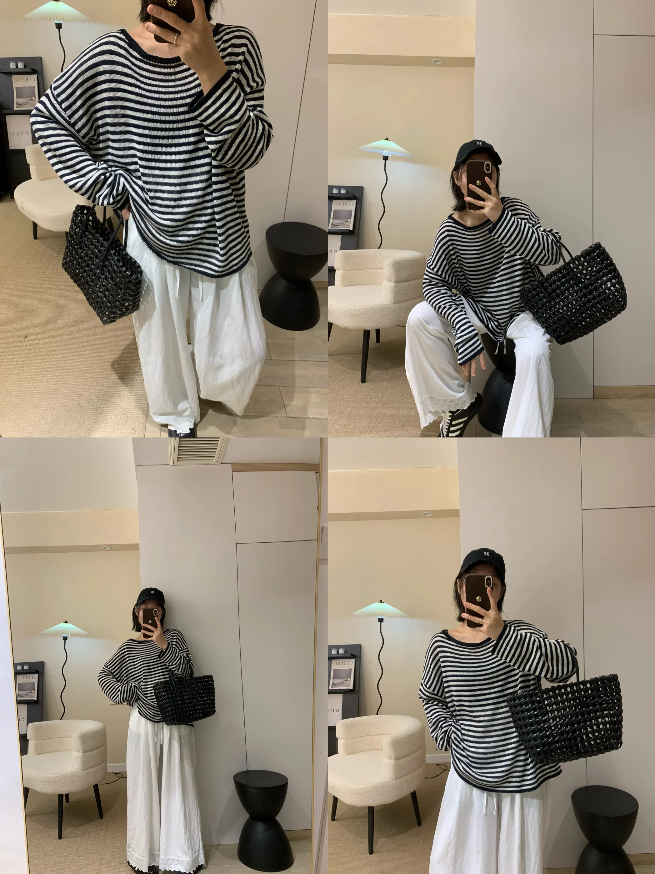 

Легкая драпированная трикотажная футболка в полоску для женщин, весенняя, свободная, повседневная, с длинным рукавом, удобная, дышащая