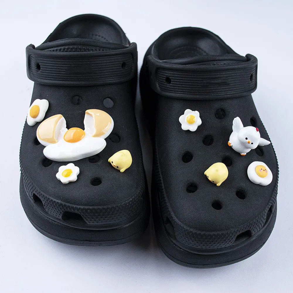 Creative Fancy Fried Egg Style Hole Shoe Charms Decorations Cute Simulated Eggs Shoes Buckle DIY 3D Hole Shoe Accessories