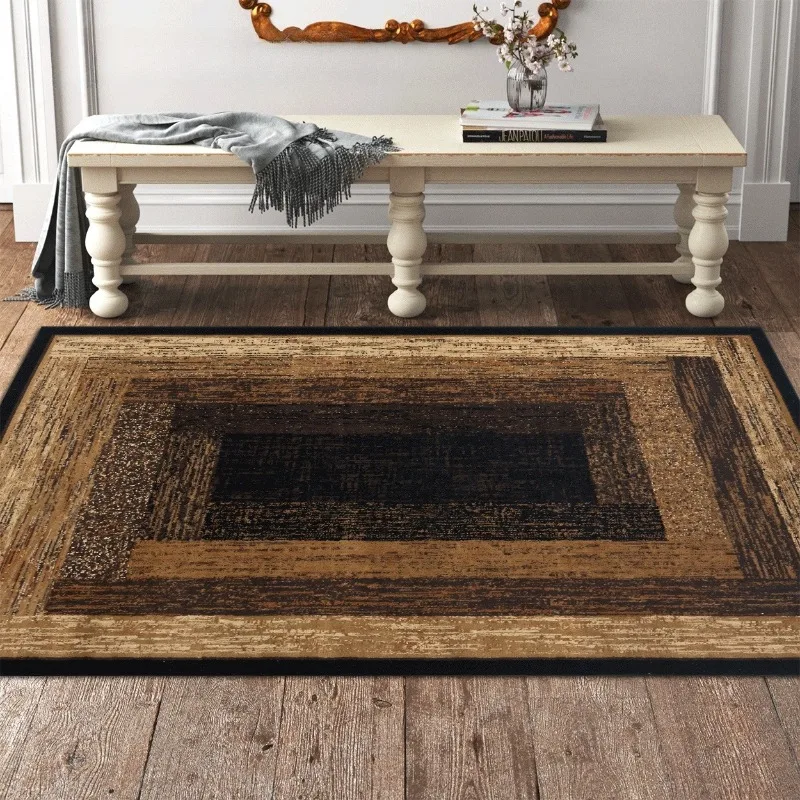 Vintage Frame Pattern Flannel Rug Soft Non Slip Floor Mat Distressed Decor Carpet for Living Room Bedroom Indoor Home Decoration