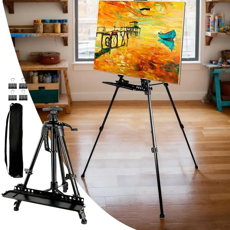 Paint Easel Stand Expandable Artist Floor Metal Easel Foldable Canvas Rack Display Holder With Paint Tray For Artists Teen Table