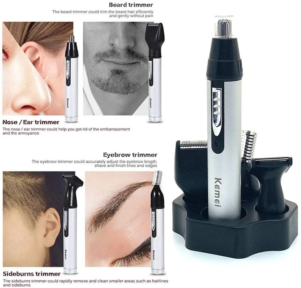 Kemei 6650 4in1 Rechargeable Nose Ear Hair Trimmer Men Grooming Kit Electric Eyebrow Beard Trimmer Micro Nose And Ears Trimmer