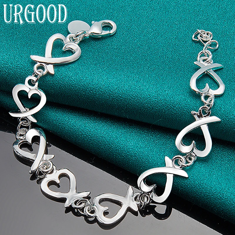 

925 Sterling Silver Full Love Heart Chain Bracelet For Women Men Party Engagement Wedding Fashion Jewelry