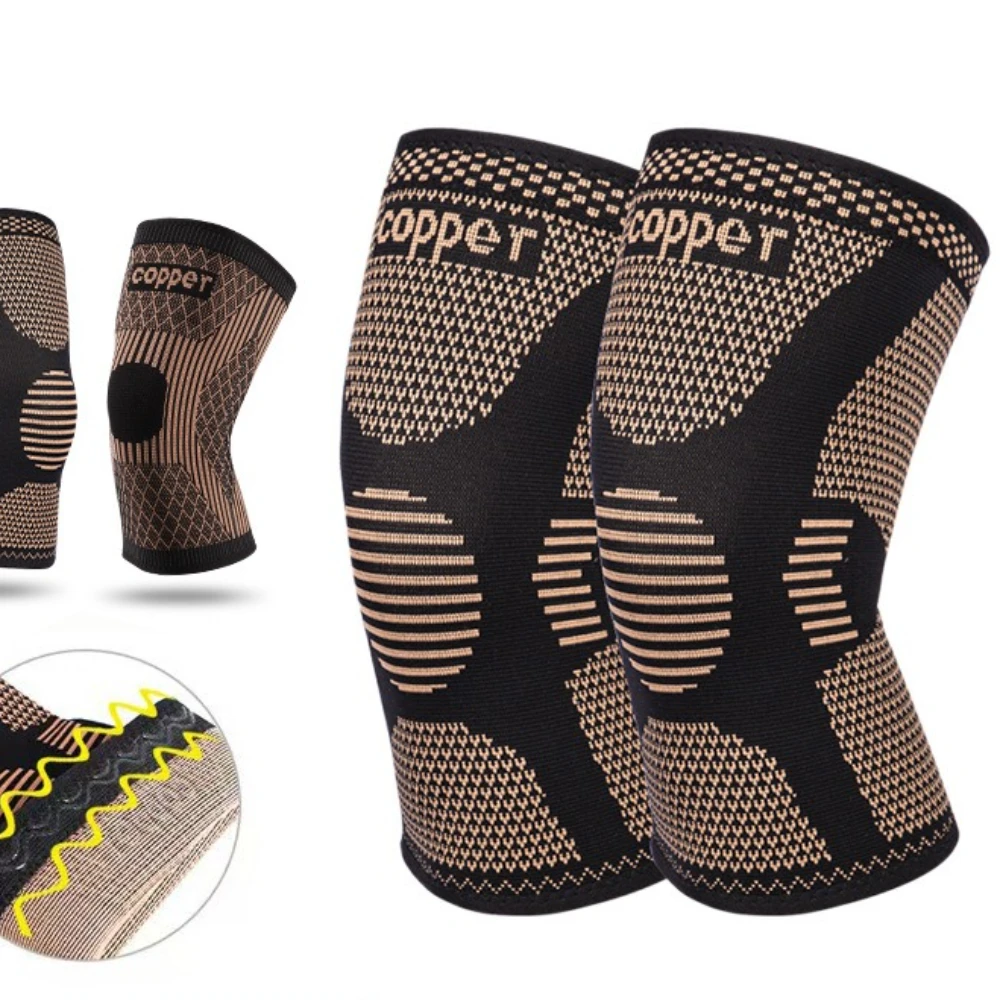 2025 Nuove ginocchiere lavorate a maglia di vendita calda Ginocchiere agli ioni di rame Ginocchiere sportive per pallavolo da basket traspiranti elastiche su quattro lati