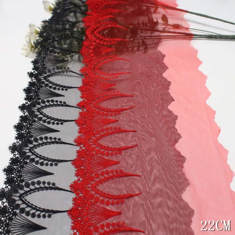 

60Yds Black Red Flowers Edge Bra Lace Trim Fabrics Accessories,Mesh Embroidery Lace,Handmade Hair Accessories
