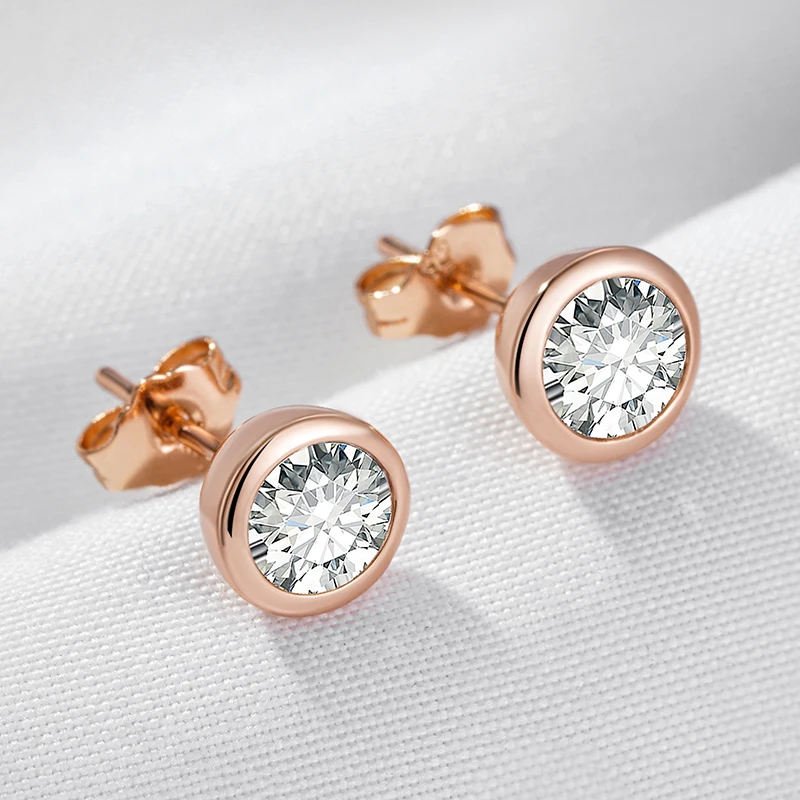 Pendientes Kinel de circonita Natural a la moda para mujer, pendientes redondos simples de Color oro rosa 585, joyería fina diaria de alta calidad