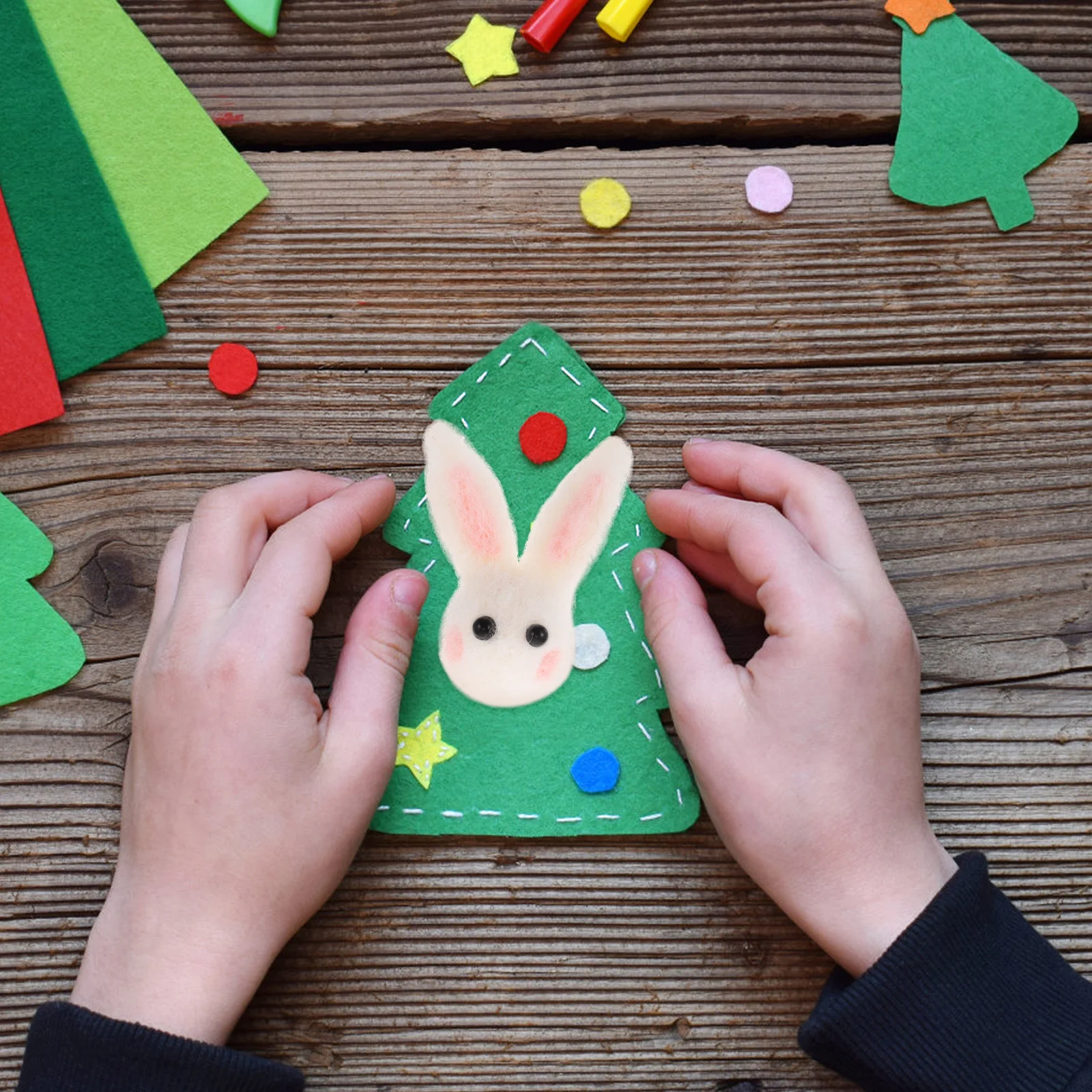 

5Pcs Rabbit Felt Crafts DIY Soft Felt Needle Felting Kit Easter Bunny Ornaments Holiday Decorations Creative Handmade Bunny