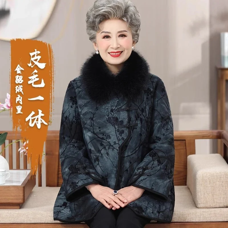 Grandma Winter Faux  Fur Jacket High Quality Thicken Warm Mink Coat Large Size 6XL Elderly Mother Velvet Parkas Fur Overcoat