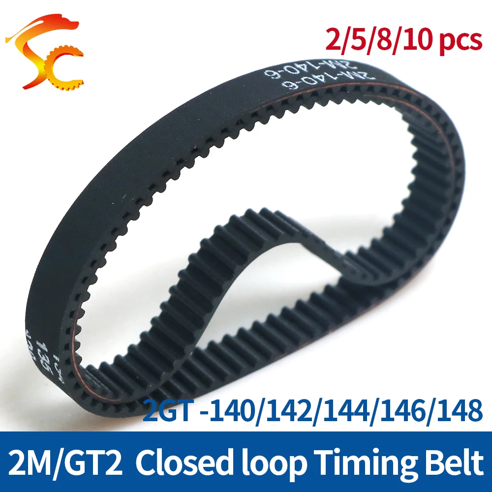 ONEFIRE Timing belt 2M GT2 140/142/144/146/148 Rubber Arc Tooth Closed Loop Transmission belt width 3/6/9/10 mm