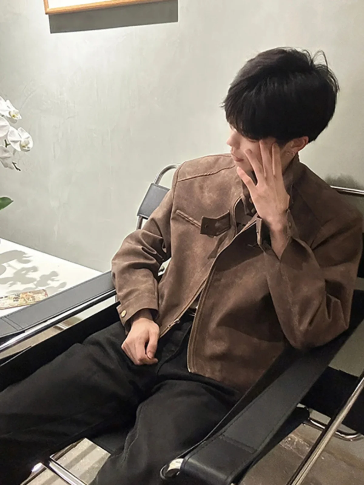 

Коричневая утепленная кожаная куртка с подкладкой на плечах для мужчин, осенне-зимняя, с хлопковым наполнителем, функциональная, стильная