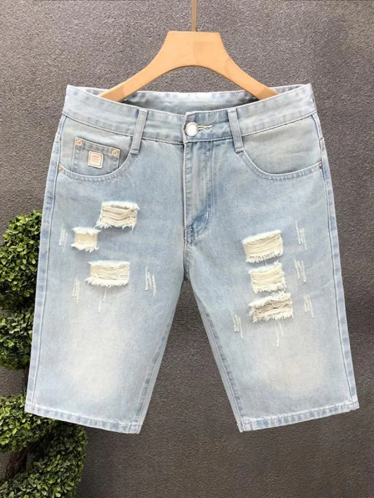 2024 Zomer Nieuwe Mode-Trend Gescheurde Shorts Heren Casual Slank Comfortabel Ademend Hoge Kwaliteit Katoenen Denim Shorts 28-36