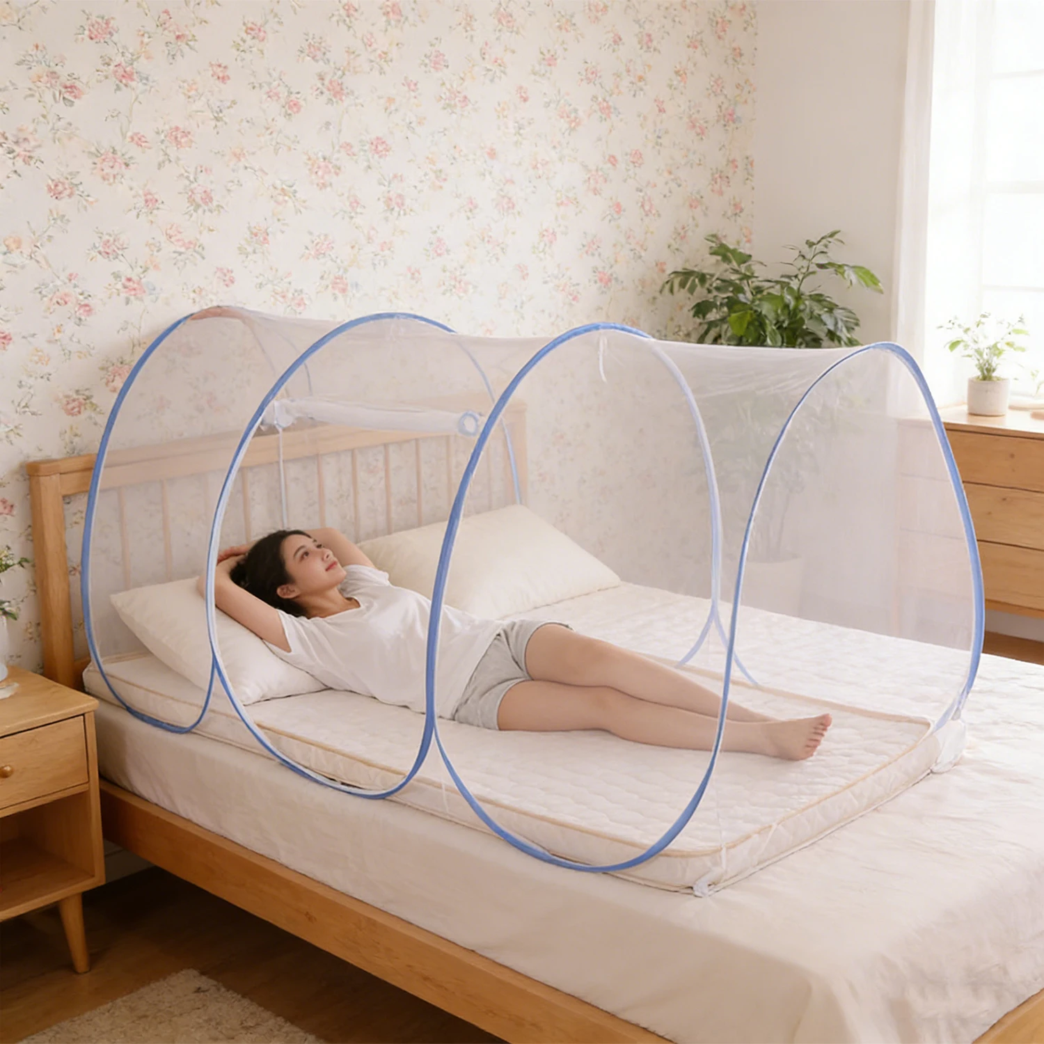 360° Mosquito Net Protection Breathable Mesh for Single Bed, Foldable Pop Up Mosquito Net Easy To Install Portable Travel Canopy