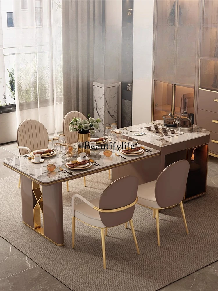 

Island table integrated modern light luxury simple high-end rock slab tea table dining table