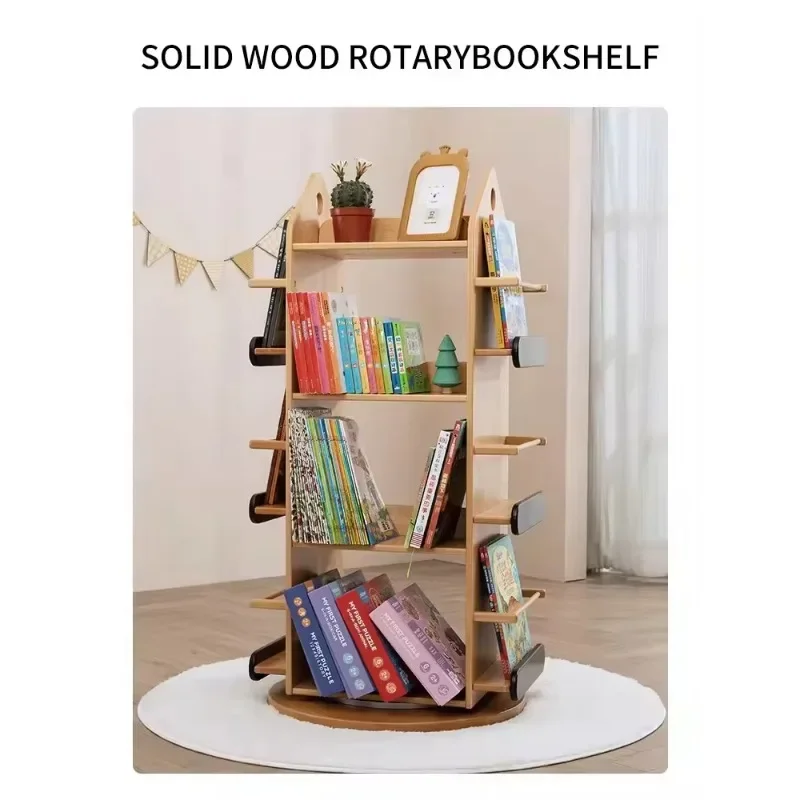 Solid Customized Wood Bookshelf with Rotating Feature Other Kids' Furniture