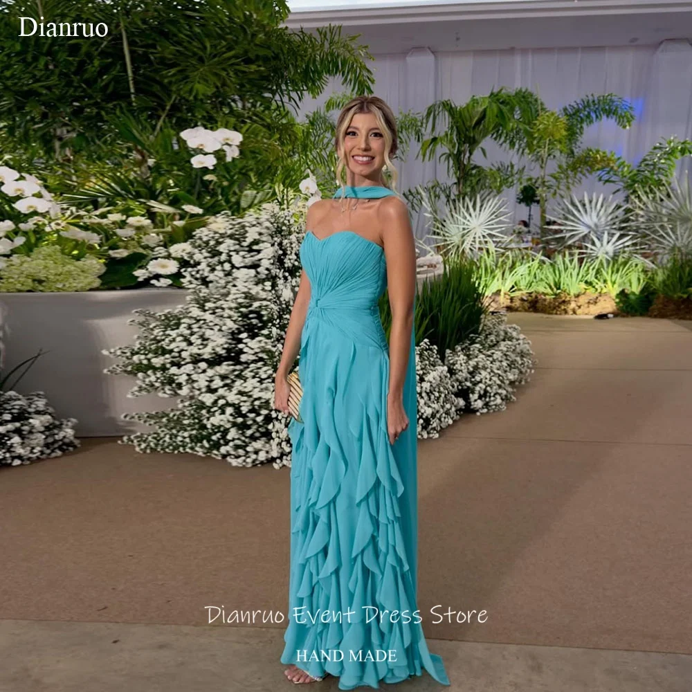 

Dianruo Vibrant Turquoise Evening Dresses Sweetheart Chiffon Vestido De Fiesta Ruffle Tiered Maxi Dresses For Women Customized