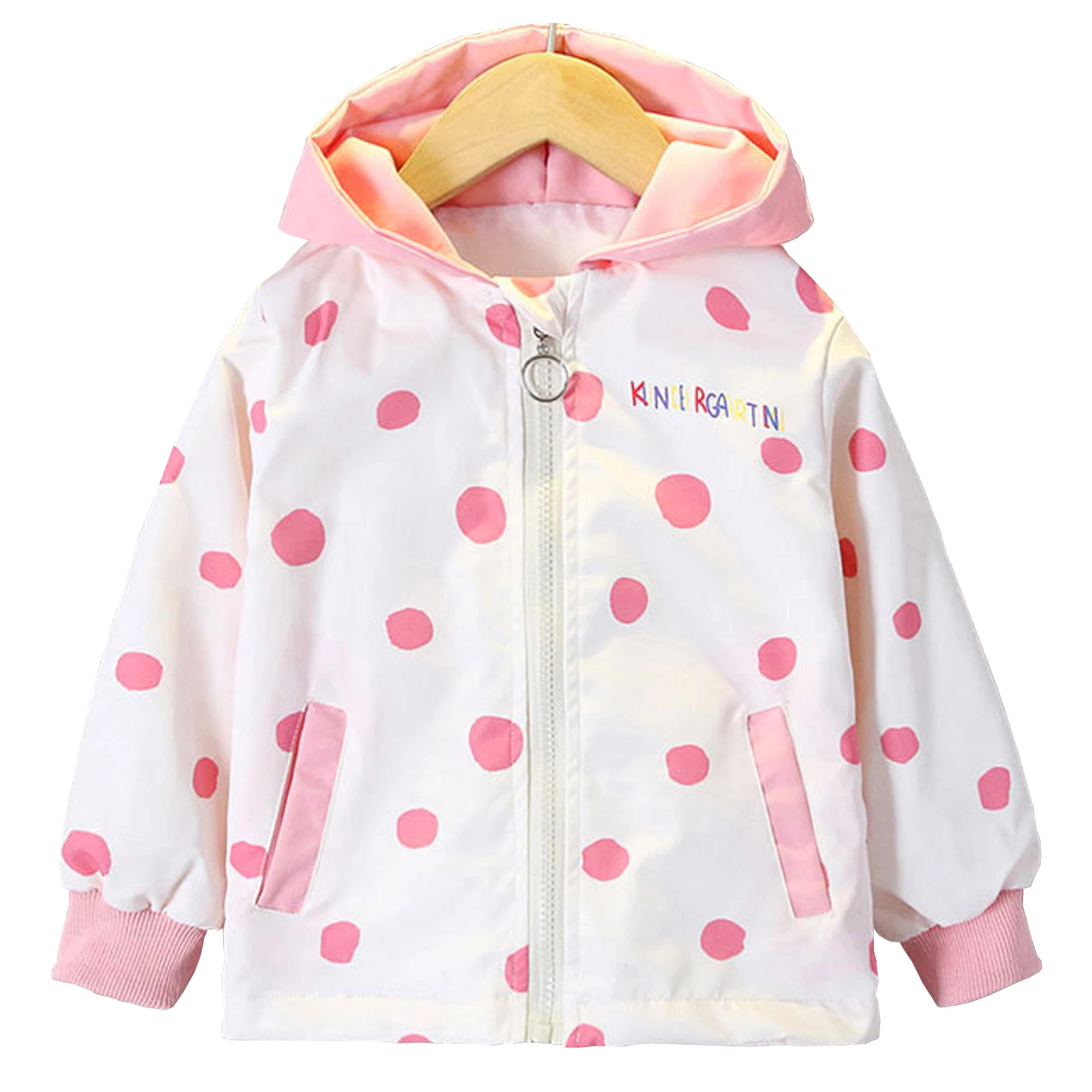 Girls Polka Dots Windbreaker Fashion Hooded Children's Trench Coat Kids Printed Flower Jacket Spring Autumn Outerwear Outfits
