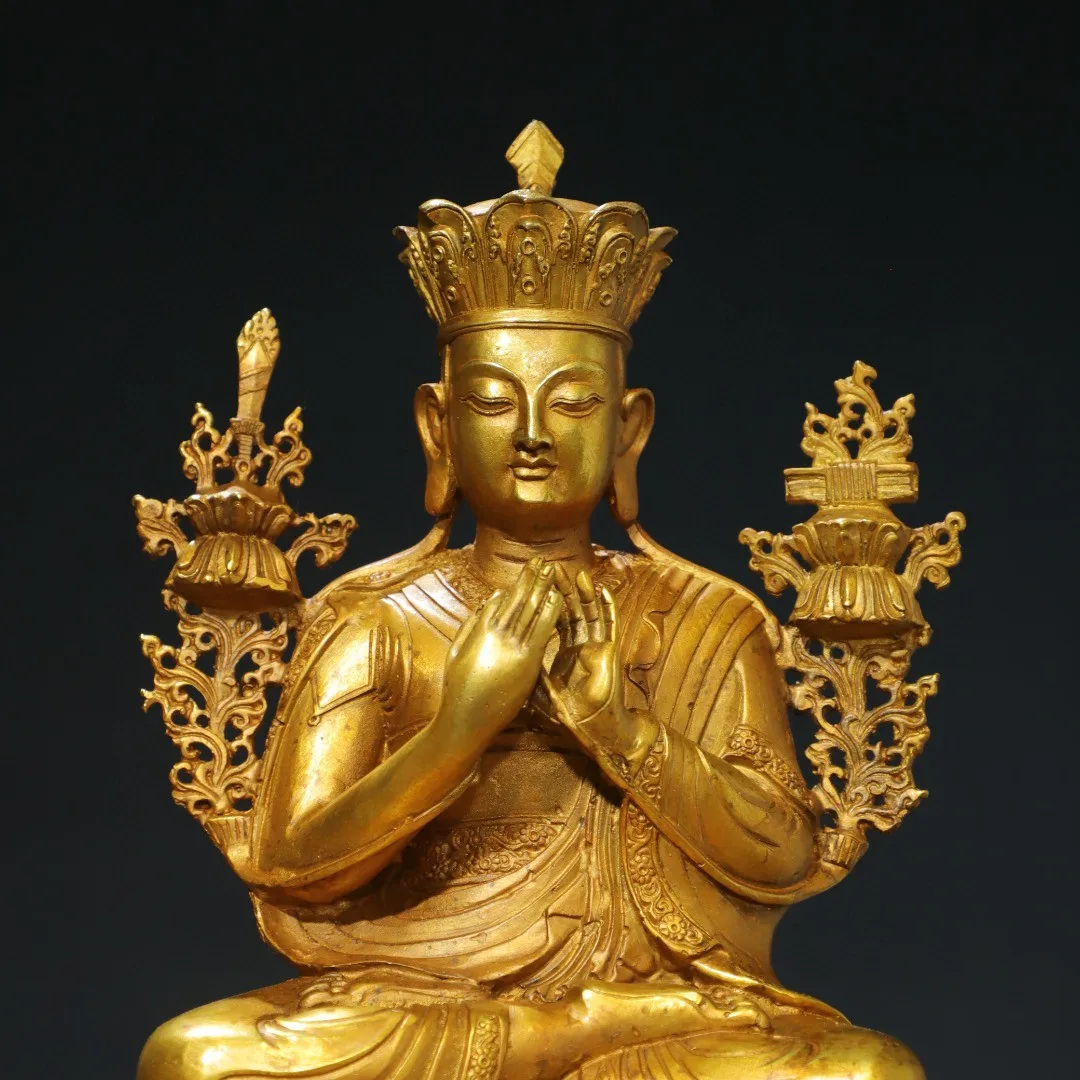 Tibetan Old Bronze Buddha Pure Copper Gilded Gold Zongkhapa Buddha Statue, Buddha Hall, Home Furnishings, Decorative Items Colle