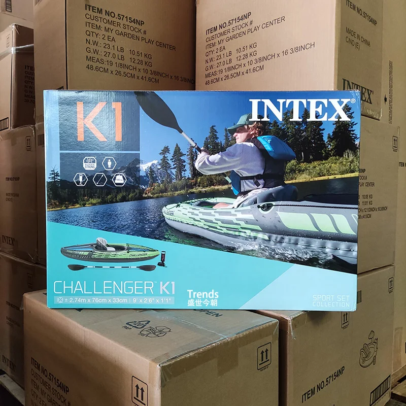 Intex 68305 challenger K1 one person inflatable canoe raft with Oar and Hand Pump ocean kayak